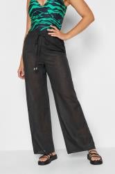 LTS Tall Black Cotton Wide Leg Beach Trousers | Long Tall Sally  3