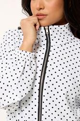 PixieGirl Petite Women's White Polka Dot Textured Funnel Neck Jacket | PixieGirl 5