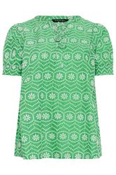 EVANS Curve Green Floral Broderie Tie Neck Blouse