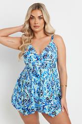 YOURS Plus Size Blue Animal Print Wrap Tankini Top | Yours Clothing 1
