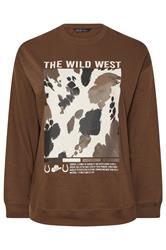 LIMITED COLLECTION Curve Chocolate Brown 'The Wild West' Cow Print Sweatshirt