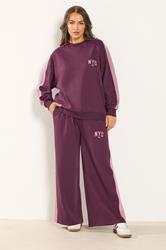 YOURS Plus Size Burgundy Red 'NYC' Side Stripe Sweatshirt | Yours Clothing 5