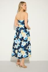 LTS Tall Women's Navy Blue Bandeau Floral Pleated Midi Dress | Long Tall Sally 2
