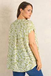 EVANS Plus Size Green Leaf Print Linen Shirt | Evans  4