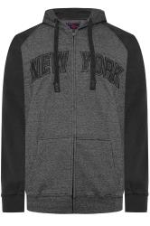 KAM Big & Tall Grey New York  Zip Through Hoodie