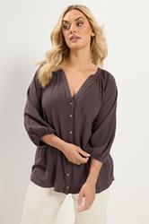 YOURS Plus Size Brown Chambray Blouse | Yours Clothing 3