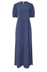 LTS Tall Denim Blue Puff Sleeve Tiered Maxi Dress