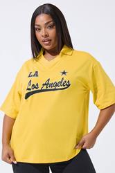 LIMITED COLLECTION Plus Size Yellow 'Los Angeles' Rugby Collar Varsity Top | Yours Clothing 1