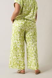 EVANS Plus Size Chartreuse Green Leaf Print Wide Leg Trousers | Evans 5