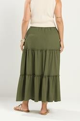 YOURS Plus Size Khaki Green Tiered Maxi Skirt | Yours Clothing 2