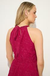 LTS Tall Women's Berry Red Embroidered Halterneck Maxi Dress | Long Tall Sally 5