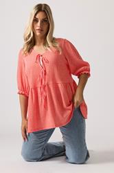 YOURS Plus Size Red Gingham Bow Tie Front Peplum Top | Yours Clothing 3
