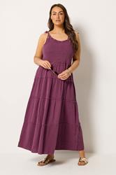 YOURS Plus Size Dark Pink Cheesecloth Tiered Dress | Yours Clothing 1