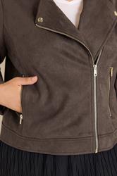 EVANS Plus Size Chocolate Brown Faux Suede Biker Jacket 6