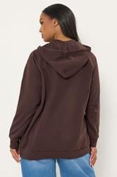 YOURS Curve Plus Size Chocolate Brown Zip Through Hoodie | Yours Clothing 2