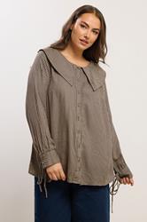YOURS Plus Size Brown Collared Check Shirt | Yours Clothing 3