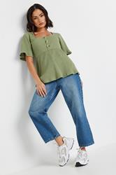 PixieGirl Petite Women's Sage Green Ribbed Smock Top | PixieGirl 1