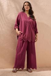 EVANS Plus Size Burgundy Red Broderie Hem Linen Trousers | Evans 3