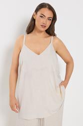 YOURS Plus Size  Natural Brown Linen Vest Top | Yours Clothing 3