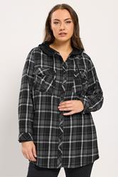YOURS Plus Size Grey Hooded Check Shirt | Yours Clothing 3