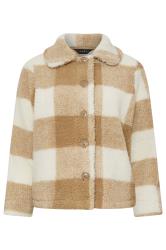 PixieGirl Petite Women's Natural Brown Check Teddy Fleece Jacket | PixieGirl 5