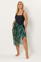 YOURS Plus Size Black & Green Tropical Leaf Wrap Beach Sarong | Yours Clothing 1