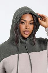 YOURS Plus Size Grey & Purple Colourblock Teddy Fleece Hoodie | Yours Clothing  4
