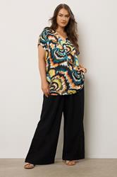 EVANS Plus Size Dark Green Smudge Print Angel Sleeve Jersey Top | Evans 1