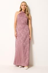 LTS Tall Women's Pink Jacquard Halterneck Maxi Dress | Long Tall Sally 3
