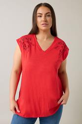 EVANS Plus Size Red Broderie Anglaise Vest Top | Evans 1