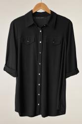 EVANS Curve Black Tab Sleeve Blouse