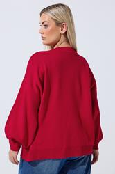 LIMITED COLLECTION Plus Size Red Balloon Sleeve Knitted Cardigan | Yours Clothing 2