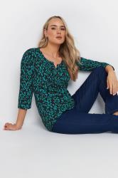 LTS Tall Green Abstract Cotton Henley Top | Long Tall Sally 3
