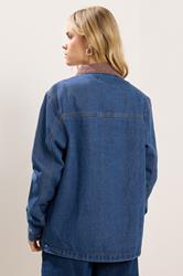 PixieGirl Petite Women's Denim Blue Cord Collar Jacket | PixieGirl 2