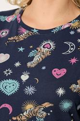 YOURS Plus Size Navy Blue Celestial Short Sleeve Pyjama Set | Yours Clothing 4