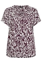 EVANS Plus Size Berry Red Ikat Print Button Front Blouse | Evans  6
