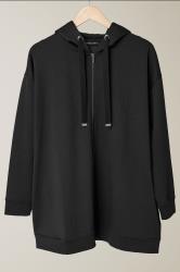 EVANS Plus Size Black Luxe Zip Through Hoodie | Evans 5