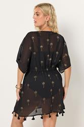 YOURS Plus Size Black Foil Palm Tree Beach Kimono | Yours Clothing 4