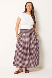 YOURS Plus Size Burgundy Red Gingham Maxi Skirt | Yours Clothing 2