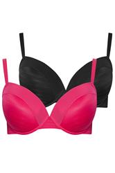 YOURSET 2 PACK Plus Size Black & Pink Burnout Stripe T-Shirt Bras | Yours Clothing 8