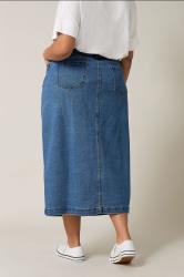 EVANS Plus Size Blue Button Through Denim Maxi Skirt | Evans 4
