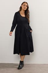 YOURS Plus Size Black Mixed Rib Midi Dress | Yours Clothing 2