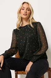M&Co Black Polka Dot Chiffon Blouse | M&Co 3