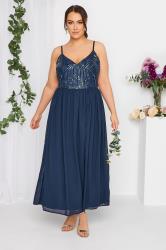 LUXE Plus Size Navy Blue Sequin Embellished Sleeveless Maxi Dress | Yours Clothing 3