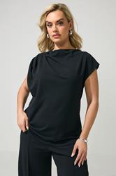 YOURS LONDON Plus Size Black Drape Shoulder Top | Yours Clothing 1