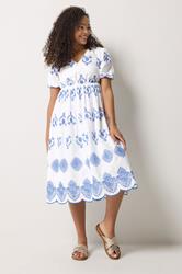 M&Co White & Blue Broderie Cotton Midi Dress | M&Co 2