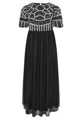 LUXE Curve Black Abstract Sequin Embellished Maxi Dress