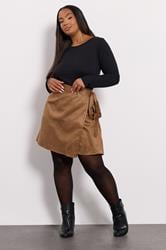 YOURS Plus Size Brown Faux Suede Wrap Mini Skirt | Yours Clothing 1