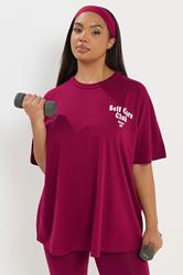 YOURS ACTIVE Plus Size Burgundy Red 'Self Care Club' T-Shirt | Yours Clothing 1