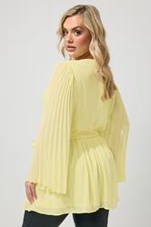 YOURS LONDON Plus Size Yellow Pleat Sleeve Wrap Top | Yours Clothing 2